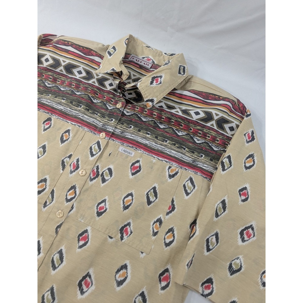 VTG Cabrais‎ Button Down Shirt XL Patterned Light Weight  Short Sleeve Pads